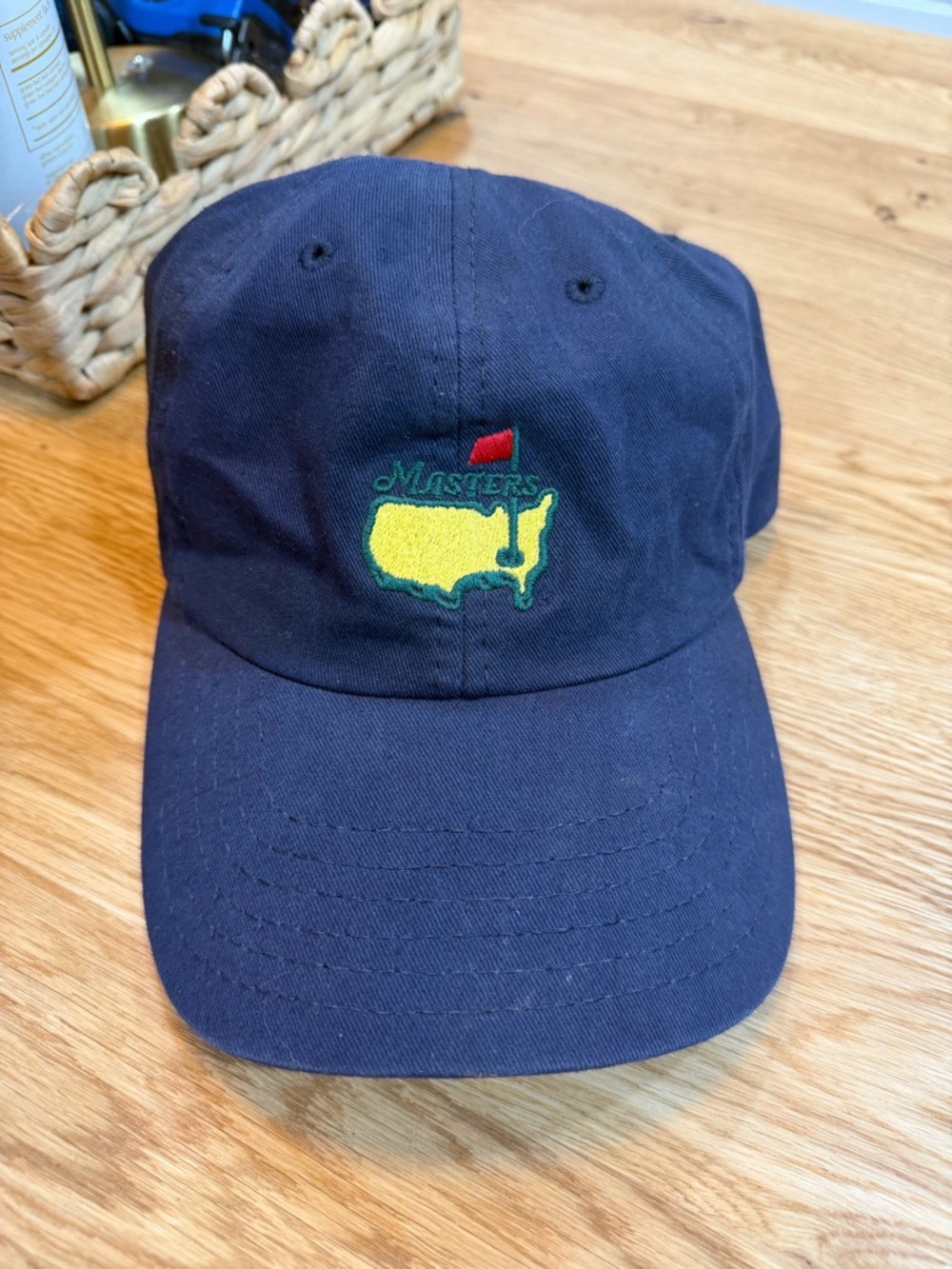 American Needle Navy Baseball Cap with Yellow and Red Masters Golf Patch -